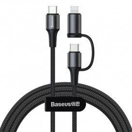 USB дата-кабель Baseus Twins 2в1 с Type-C на Type-C (60W) на Lightning (18W) (CATLYW-H01) черный, 1 метр