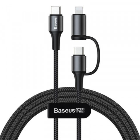 USB дата-кабель Baseus Twins 2в1 с Type-C на Type-C (60W) на Lightning (18W) (CATLYW-H01) черный, 1 метр