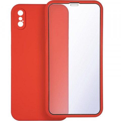 Накладка Gelius Slim Full Cover Case с защитным стеклом для Apple iPhone X (красного цвета)