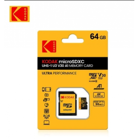 Карта пам'яті Kodak micro SD 64Gb U3 A1 class 10 з SD адаптером