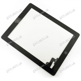 Тачскрин для Apple iPad 2 с клейкой лентой и кнопкой меню, черный (Оригинал)