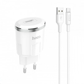 Универсальное зарядное устройство Hoco C37A (2.4A) с 1 USB портом и Type-C кабелем, цвет-белый