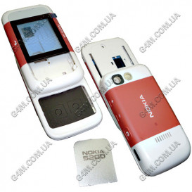 Корпус для Nokia 5200 Xpress Music червоний з білим, повний комплект, висока якість