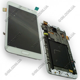 Дисплей Samsung N7000 Galaxy Note, i9220 Galaxy Note белый с рамкой (Оригинал)