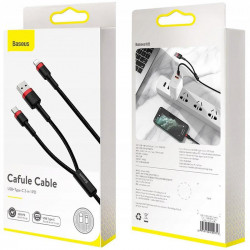 USB дата-кабель Baseus Cafule 2в1 с Type-C и USB на Lightning (CATKLF-ELG1) черный, 1 метр