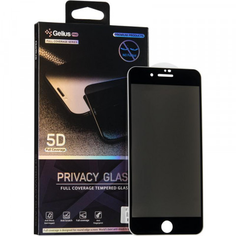Защитное стекло Gelius Pro Privasy Glass для Apple iPhone 7, iPhone 8 (черное 5D стекло, антишпион)