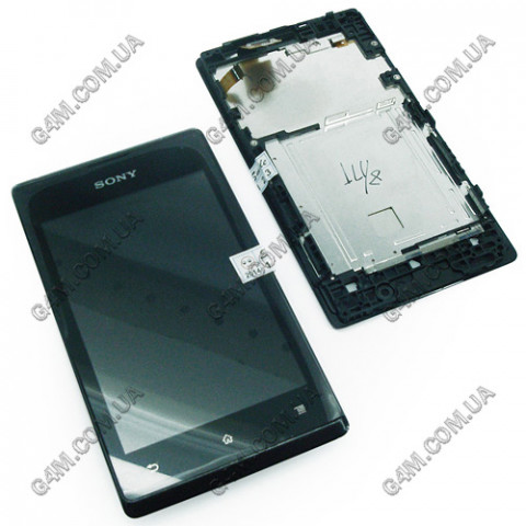 Дисплей Sony C1503 Xperia E, C1504 Xperia E, C1505 Xperia E, C1604 Xperia E Dual, C1605 Xperia E Dual с тачскрином и рамкой, черный (Оригинал)