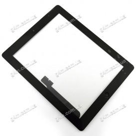 Тачскрин для Apple iPad 3, iPad 4 с клейкой лентой и кнопкой меню, черный
