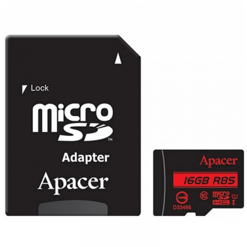 Карта памяти microSDHC 16Gb Apacer (UHS-1)(R85Mb/s) (Class 10) + Adapter SD