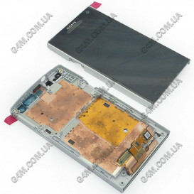 Дисплей Sony LT26i Xperia S с тачскрином и рамкой, белый (Оригинал)