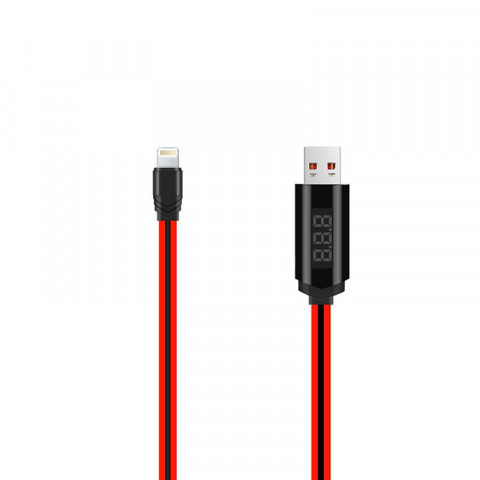 USB дата-кабель Hoco U29 LED Dislayed Timing Lightning с дисплеем красный, 1.2 метра