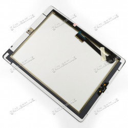 Тачскрин для Apple iPad 3, iPad 4 с клейкой лентой и кнопкой меню, белый (Оригинал)