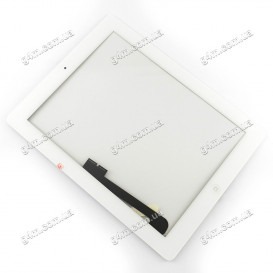 Тачскрин для Apple iPad 3, iPad 4 с клейкой лентой и кнопкой меню, белый (Оригинал)