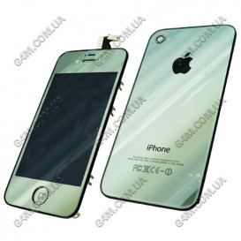 Дисплей Apple iPhone 4S с тачскрином, рамкой и задней крышкой, зеркальный (Оригинал China)