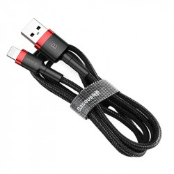 USB дата-кабель Baseus Cafule CALKLF-C19 Lightning чорний з червоним, 2 метри