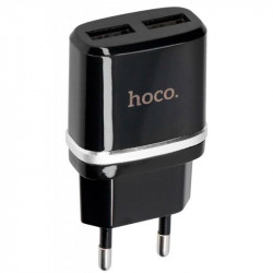 Универсальное зарядное устройство Hoco C12 (2.4A) с 2 USB портами и Type-C кабелем, цвет-черный