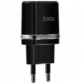 Универсальное зарядное устройство Hoco C12 (2.4A) с 2 USB портами и Type-C кабелем, цвет-черный