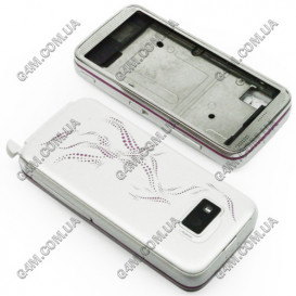 Корпус для Nokia 5530 Xpress Music білий з рожевим кантом та візерунками, висока якість
